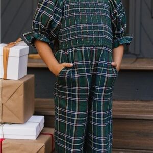 Ivy City Co Green Plaid Kids Jumpsuit